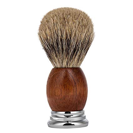 CHARMMAN Best Badger Hair Bristles Shaving Brush, Premium Natural Red Pear Wood Handle Heavy Duty Alloy Base, Deluxe Package