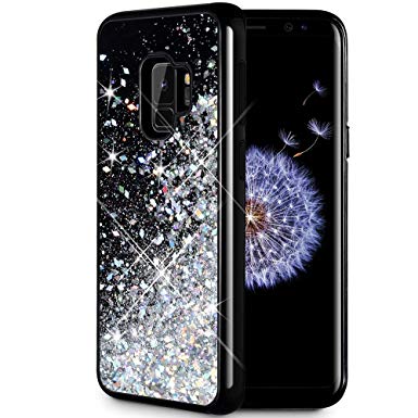 Caka Galaxy S9 Case, Galaxy S9 Glitter Case [Starry Night Series] Luxury Fashion Bling Flowing Liquid Floating Sparkle Glitter Girly TPU Bumper Case for Samsung Galaxy S9 - (Silver)