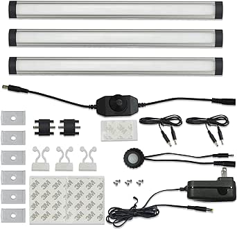 Comforday LED Under Cabinet Lights Kit Hardwired or Plug-in,1000 Lumen 3 PCs 12-Inch Light Strips with Motion Sensor, Dimmer, Super Bright Warm White Light Bars, Gray