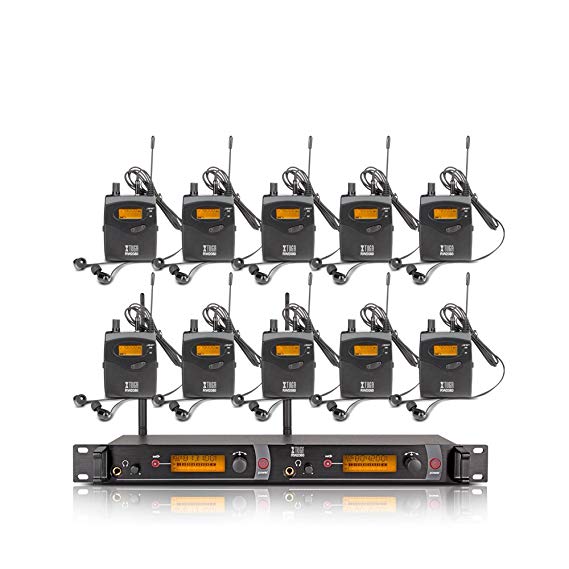 Top Quality!! Xtuga RW2080 In Ear Monitor System 2 Channel 2/4/6/8/10 Bodypack Monitoring with in earphone wireless SR2050 Type! (10 bodypack with transmitter)