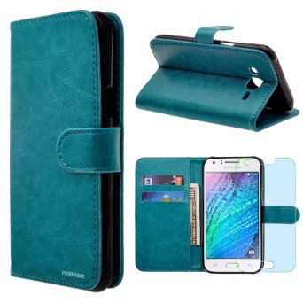 Samsung Galaxy J7 / J700 Case, INNOVAA Premium Leather Wallet Case with STAND Flip Cover W/ Free Screen Protector & Stylus Pen - Teal