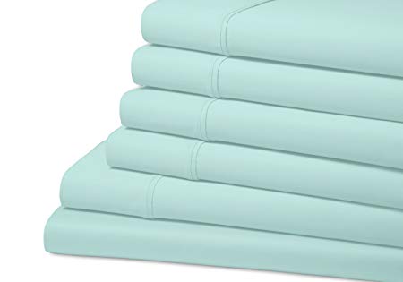 Bamboo Bed Sheets (6 Piece Set): 1800 Count Extra Soft Eco-Friendly Organic Fiber Deep Pocket Bed Sheets Hypoallergenic and Wrinkle Resistant (Queen, Aqua)