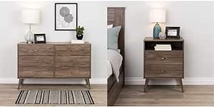 Prepac Milo 6-Drawer Dresser, Drifted Gray & Milo 2-Drawer Tall Nightstand with Open Shelf, Drifted Gray