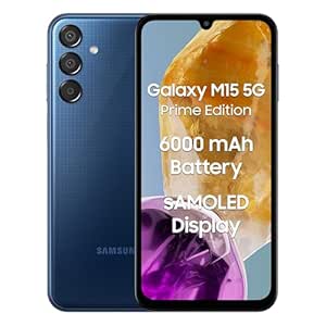 Samsung Galaxy M15 5G Prime Edition (Blue Topaz,6GB RAM,128GB Storage) | Super AMOLED Display| 50MP Triple Cam| 6000mAh Battery| MediaTek Dimensity 6100  | 4 Gen. OS Upgrade & 5 Year Security Update