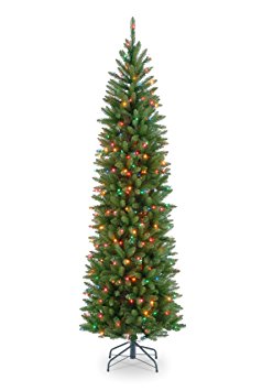 National Tree 7 1/2' Kingswood Fir Pencil Tree, Hinged, 350 Multi-Colored Lights (KW7-313-75)