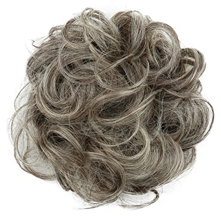 PRETTYSHOP Scrunchy Bun Up Do Hair piece Hair Ribbon Ponytail Extensions Wavy Messy gray blond mix # 9/613 G21A