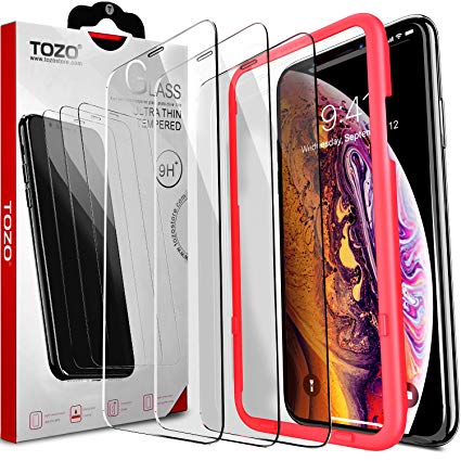 TOZO for iPhone Xs Screen Protector 5.8 Inch (2018) [3-Pack] Premium Tempered Glass [0.26mm] 9H Hardness 2.5D Film Super Easy Apply for iPhone Xs