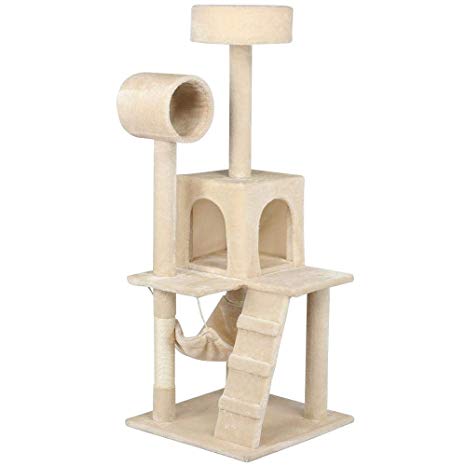 Yaheetech 52” Deluxe Cat Tree with Sisal-Covered Scratching Posts,Tunnel,Hammock and Condo,Cat Tower Furniture Palace for Kittens, Cats and Pets in Beige