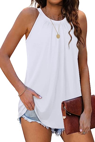 Sieanear Tank Top for Women Summer Halter Tops Pleated Sleeveless Cami Shirts