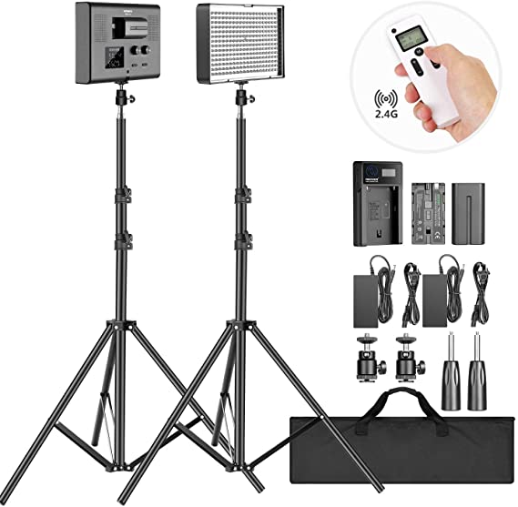 Neewer 2-Pack 2.4G LED Video Lighting Kit: Bi-Color CRI 95  280 LED Panel with 2M Light Stand, LCD Display, 2.4G Remote for Photo Studio Photography, Ball Head/Battery/Charger/Carry Bag Included