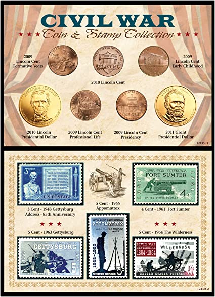 American Coin Treasures Civil War Coin and Stamp Commemorative Collection, Bicentennial Pennies, Presidential Dollars, US Mint State Postage Stamps