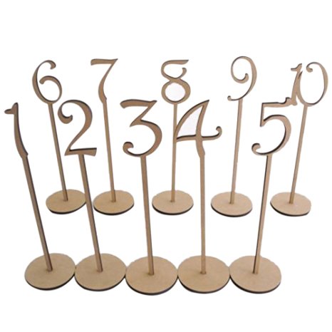 Tinksky 1-10 Wedding Table Numbers with Holder Base for Wedding Home Decoration 10pcs (Wood Color)