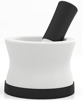 EZ-Grip Silicone & Ceramic Mortar and Pestle With Non-Slip Detachable Silicone Base - Dishwasher Safe by Cooler Kitchen (Black)