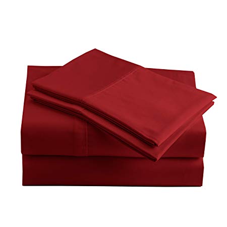 Peru Pima - 285 Thread Count - 100% Peruvian Pima Cotton - Percale - Bed Sheet Set (Queen, Plum)