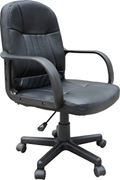 HomCom PU Leather Mid-Back Swivel Computer PC Office Desk Chair Adjustable Height Black