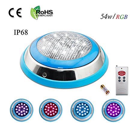 COOLWEST LED RGB Underwater Swimming Pool Light Stainless Steel/Surface Mount,12V AC/DC Waterproof IP68,Remote Control Included