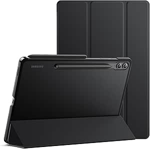 JETech Hülle für Samsung Galaxy Tab S9 FE  / S9 FE Plus 12,4 Zoll, Dünn Transluzent Rückseite Tri-Fold Folio Ständer Tablet Schutzhülle, Unterstützung S Pen Aufladung (Schwarz)