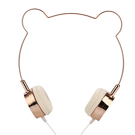 SOMOTOR Wired Headphone, Bear Ear Cute and Fashionable style Rose gold