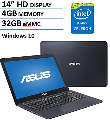 ASUS 14" HD EeeBook Laptop Computer PC, Intel Dual Core Celeron N3060 Up to 2.48Ghz Processor, 4GB Memory, 32GB eMMC Flash HDD, Bluetooth, WIFI, USB 3.0, VGA, HDMI, Webcam, Windows 10 Home, Dark Blue