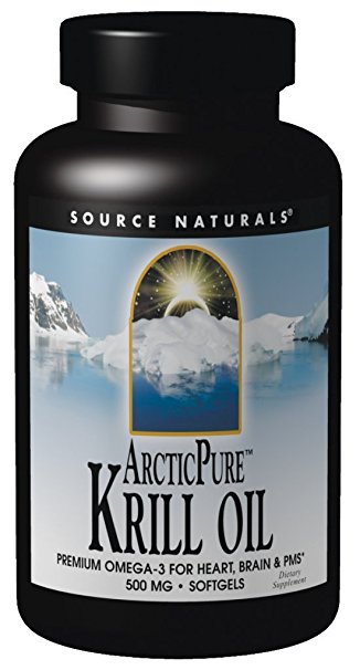 Source Naturals ArcticPure Krill Oil 500mg, Premium Omega-3 for Heart, Brain, and PMS, 30 Softgels