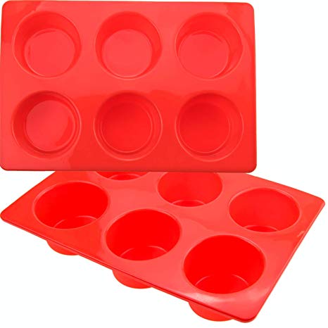 Wolecok 2 Pack Muffin Pans Silicon/Silicone Muffin Tray Cupcake Cake Cases, moulds(6 holes, Red)