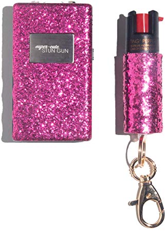 Super-Cute Pepper Spray & Stun Gun Pink Combo Safety Set - Carry Two Powerful Self Defense Products for Women, Maximum Strength Formula with UV Marking Dye, Keychain Clasp, and Compact Stun Gun