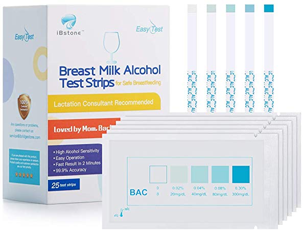 25 Pack iBstone Easytest Alcohol Test Strips for Breastmilk, Highly Sensitive Breastmilk Strips Test Alcohol at Home for Safe Breastfeeding