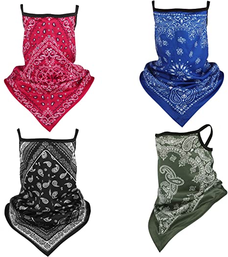 Funtopia Cooling Neck Gaiter with Ear Loops, 4 Pcs Fashion Triangle Face Cover Scarf Bandana