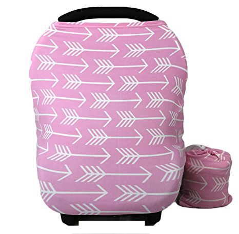 Baby Car Seat Cover canopy nursing and breastfeeding cover(pink and white arrows)