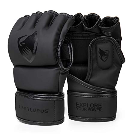 Liberlupus MMA Gloves, UFC Boxing Fight Gloves MMA Mitts with Adjustable Wrist Band for Sanda Sparring Punching Bag Training