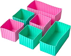 Yumbox Silicone Bento Lunch Box Accessories and Baking Cups Set of 6 Multicolor Mini Cubes (4) and Rectangles (2) (Pink & Aqua)