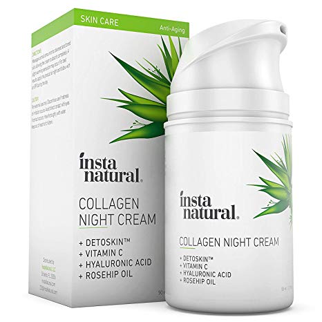 Collagen Night Anti Aging Cream - Anti Wrinkle Moisturizer for Face & Neck- Helps Reduce Appearance of Wrinkles & Fine Lines - Natural & Organic - Vitamin C & Hyaluronic Acid - InstaNatural - 15 mL