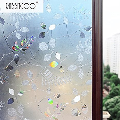 Rabbitgoo® No Glue Static Cling Privacy Glass 3D Frosted Leaf Window Films 2.95ft By 6.5ft (35.4In. by 78.7In.)