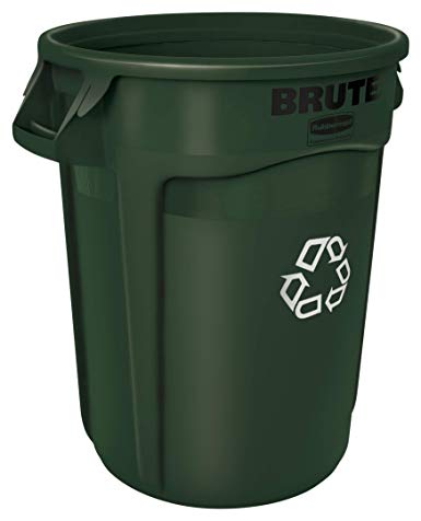 Rubbermaid Commercial Products 1788472 BRUTE Heavy-Duty Round Recycling/Composting Bin, 32-Gallon, Green Recycling