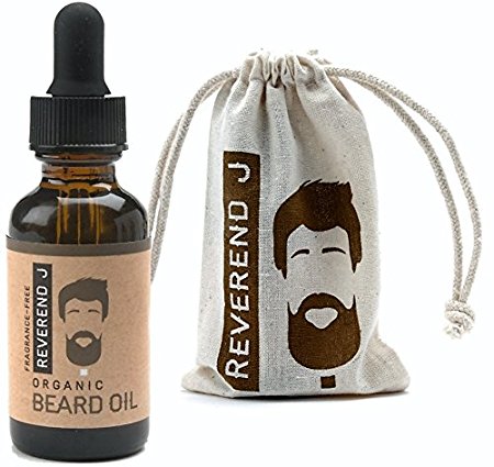 Reverend J's Organic Cold Pressed Beard Oil Leave-in Conditioner. Fragrance Free Softens & Strengthens Beard Relieves Itching, Pure Essential Oils