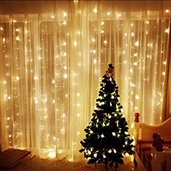 Amzdeal Curtain Lights 2 ×3m 204 LEDs, 8 Modes Window Curtain Icicle Lights, Fairy String Lights for Christmas/ Wedding/ Party/ Garden Decorations(Warm White)