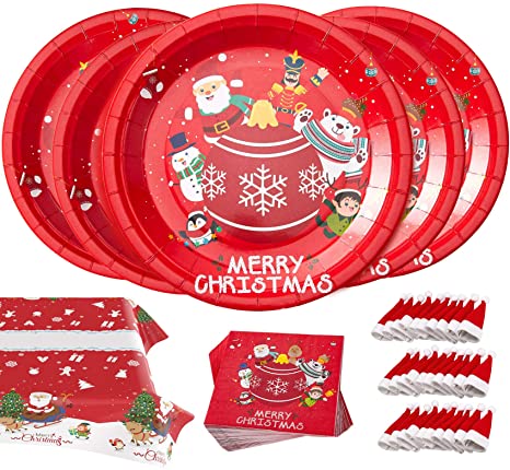 Christmas Party Supplies Disposable Dinnerware Set Serves 30 Guests Perfect Xmas Party Pack for Santa Christmas Themed Parties 121 Pcs