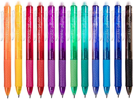 Erasable Gel Pens, 12 Colors Lineon Retractable Erasable Pens Clicker, Fine Point, Make Mistakes Disappear, Assorted Color Inks for Drawing Writing Planner and Crossword Puzzles