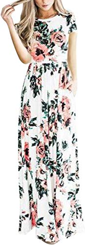 HUHHRRY Women Floral Print Casual Plain Stretch Tank Maxi Long Dress