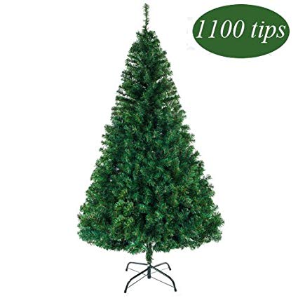 Bonnlo Upgraded Full 7' Feet Unlit Artificial Full 1100 Tips Branch Christmas Pine Tree with Sturdy Metal Legs