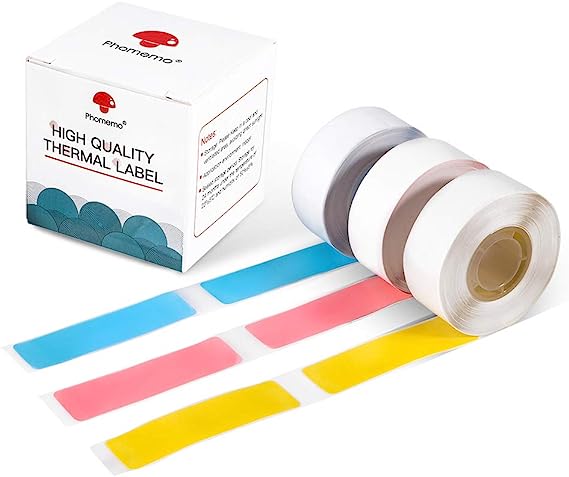 Phomemo D30 Thermal Label, self-Adhesive Label,1/2 Inches *1 7/8 Inches (14mm * 50mm) , Compatible with PhomemoD30 Label Printer, Suitable for Home, Office, School, 130 Labels/roll, 3 Roll, (Blue, Pink, Yellow)