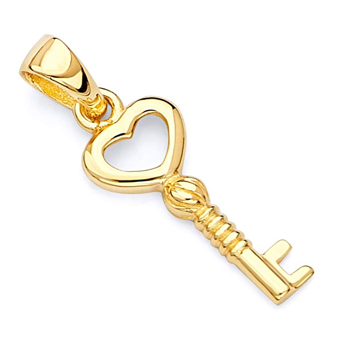 14k Yellow Gold Tiny Key to My Heart Charm Pendant