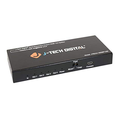 J-Tech Digital Scaler/Multi-Resolution Output (MRO) 18GBps 1x4 HDMI 2.0 Splitter HDR10/Dolby Vision 4K@60Hz 4:4:4 [JTECH-18GSP14M]