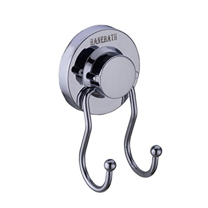 HANEBATH Suction Cup Hook Holder - Strong Stainless Steel Double Hooks for Bathroom and Kitchen ,Chrome