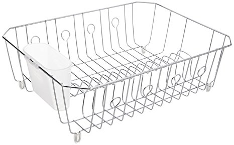 Rubbermaid AntiMicrobial In-Sink Dish Drainer With Silverware Cup, Chrome, Large (FG6032ARCHROM)