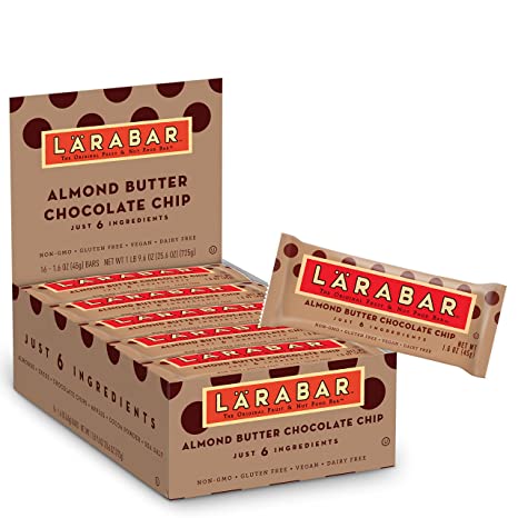 Larabar Gluten Free Bar, Almond Butter Chocolate Chip, 1.6 Ounce (16 Count), Whole Food Gluten Free Bars, Dairy Free Snacks