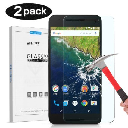 2 Pack Nexus 6P Screen protector OMOTON 026mm 25D Tempered Glass Screen Protector for GoogleHuawei Nexus 6P with 9H Hardness Crystal Clear Scratch Resist No-Bubble Easy Install