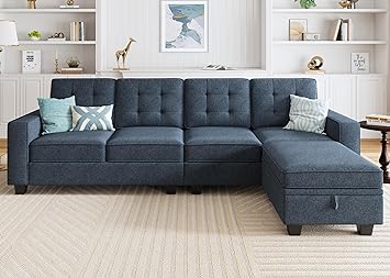 HONBAY L Shaped Sectional Couch 4-Seater Sectional Sofa with Reversible Chaise for Living Room, Blue