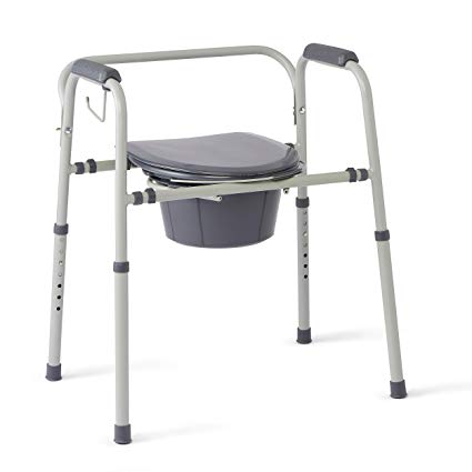 Medline Steel 3-in-1 Bedside Commode, Portable Toilet with Microban Antimicrobial Protection, Can be Used as Raised Toilet Seat Riser, Gray