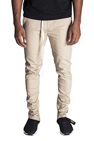 KDNK Men's Tapered Skinny Fit Stretch Twill Cotton Drawstring Ankle Zip Pants